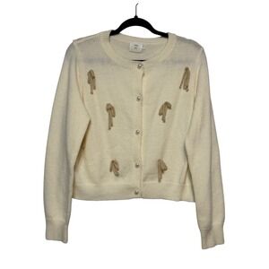 Luna‎ Ivy Bowcore Embellished Cardigan Sweater Women S Light Academia Boho Chic